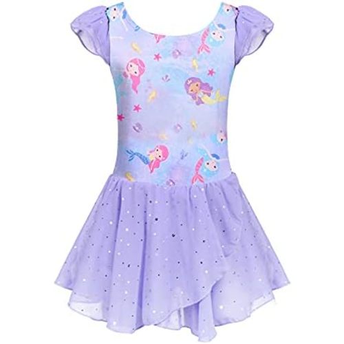 Arshiner Girls Ruffle Sleeve Ballet Dance Dress Tutu Skirted Leotard