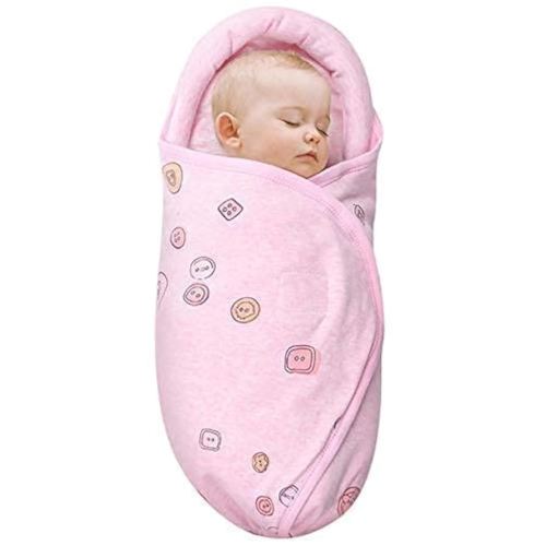 Baby Swaddle Blankets, Unisex Baby Blanket Wrap for Newborn Baby Boys Girls, Skin Friendly Wearable Swaddle Sleep Sack Made of Combed Cotton (Button, Peachpink, 0-3 Months)