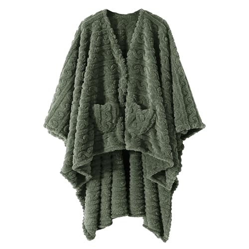 Wearable Blanket Sherpa Fleece Shawl Blanket with Pockets Blanket Poncho Cape for Adults, Cozy Shawl TV Throw Blankets