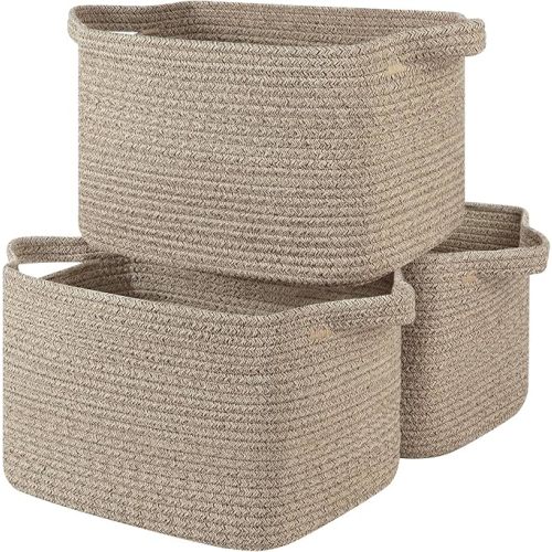 Storage Basket for Organizing, Woven Baskets for Storage, Rectangle Decorative Baskets for Shleves, Closet, Toys, Books, Nursery Organizer Bins - Pack of 3 (Brown, 13"x9.85"x8.7")