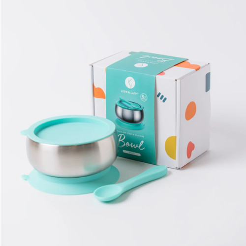 18/8 Stainless Steel Feeding Bowl with silicone suction base, airtight lid and spoon