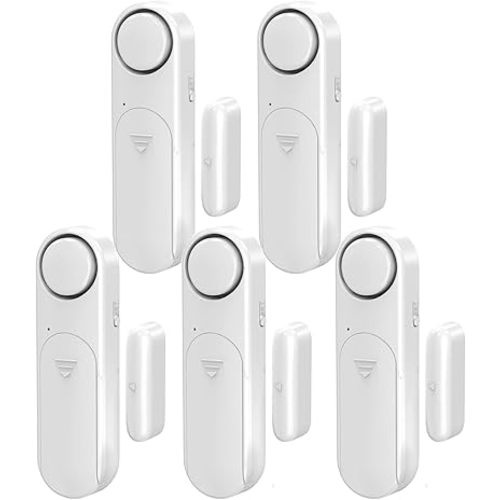 Window and Door Alarm When Opened (5 Pack) for Kids Safety/Home Security, Wireless Sliding Door Opening Sensor Alarms for Dementia, 120dB Burglar Alert, Ideal for Business, Garage, Apartment, White
