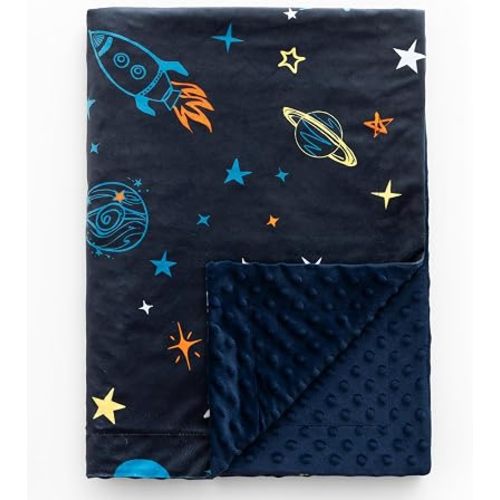 david's kids Micro Fleece Minky Baby Blanket for Boys with Double Layer and Soothing Raised Dots, Breathable and Soft Lightweight Receiving Blanket for Newborns, 40x50 Inches, Space
