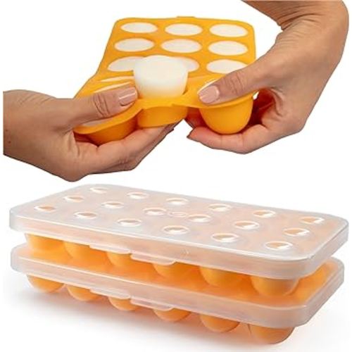 Silicone Baby Reusable Food Storage Tray (2 Pack) - Pop Out 1oz Portion Silicone Stackable Freezer Tray, Snap-on Lid, Non Toxic BPA & PVC Free, Dishwasher &Microwave Safe, Healthy Meal Prep, Gift