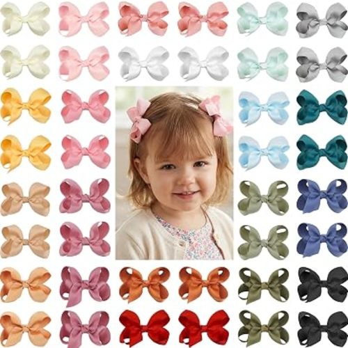 CÉLLOT 40Pcs 3 inch Hair Bows for Girls Grosgrain Ribbon Toddler Back to School Hair Accessories with Alligator Clips for Baby Girls Kids