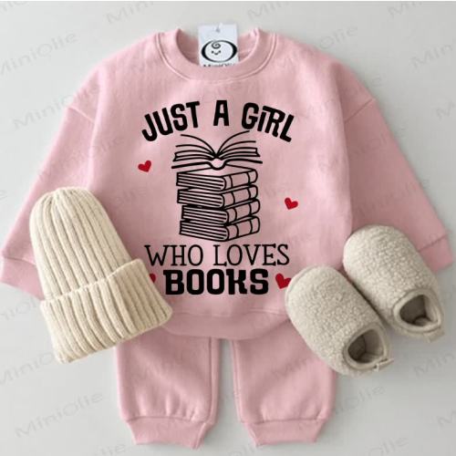 JUST A GIRL WHO LOVES BOOKS Baby Sweatshirt 2-piece Pink Set