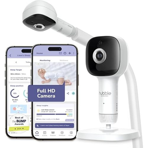 Hubble Connected SkyVision AI-Enhanced Smart Camera Baby Monitor with Secure Connection, Crib Mount, Remote Pan Tilt Zoom, 2-Way Talk, Night Vision, Nightlight, Soothing Sounds, Wellness Tracker, App