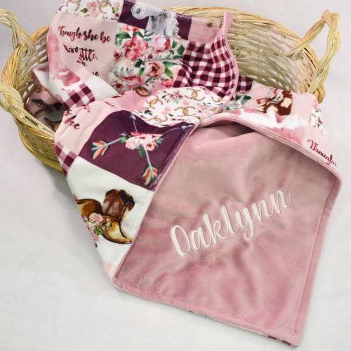 Personalized Cowgirl Minky Baby Blanket, Patchwork Cowgirl Minky Blanket