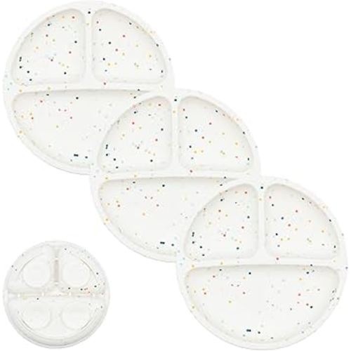 WeeSprout Suction Plates for Babies & Toddlers - 100% Silicone, Dinnerware Stays Put, Divided Design for Picky Eaters, Microwave & Dishwasher Friendly, 3 Pack
