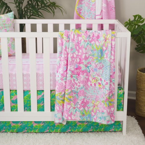 Pink Palm Baby Crib Bedding Set: Preppy Tropical Nursery Decor