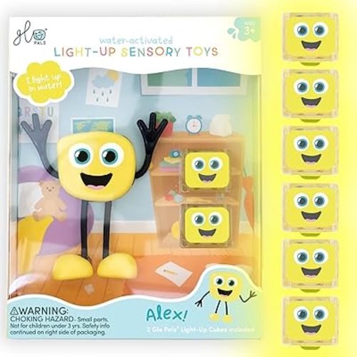 Glo Pals Water-Activated Bath Toy with 6 Reusable Light-Up Cubes for Sensory Play (Alex)
