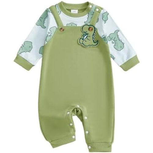 Newborn Baby Boy Fall Outfit Dinosaur Bear Long Sleeve Romper Animal Bodysuit Jumpsuit Infant One Piece Clothes