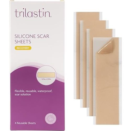 Trilastin Silicone Scar Sheets for C-Section – Extra Long Medical-Grade Silicone Scar Strips for Surgical Scars & Keloids – Reusable Waterproof Silicone Scar Sheets (4 Count)