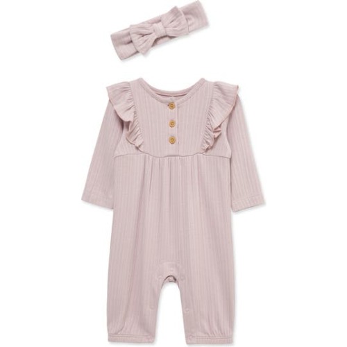 Little Me Violet Ruffle Knit Romper and Headband Set | Nordstromrack - 6mo
