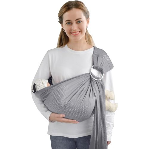 Water Ring Sling Baby Carrier, Adjustable Lightweight Breathable Newborn Carrier Sling for Summer, Swimming, Pool, Beach, Front Chest Mesh Infant Wrap Carrier for Baby Gift (Light Grey)