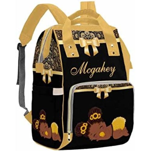 Artsadd Personalized Diaper Bag Backpack with Name, Customized Sunflower Black Nappy Backpack with Thermal Pockets Multifunction Baby Bags for Girls Boys Gifts