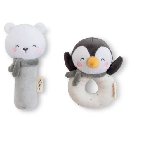 SARO “Polaris” Glacier Gray Baby Rattle Set – Soft Plush Rattles for Newborns and Infants, Sensory & Hand-Eye Development