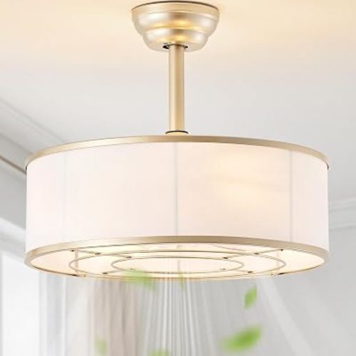 20" Gold Fandelier Ceiling Fan with Light, Caged Boho Ceiling Fans with Lights Remote Control, Bladeless Chandelier with Fans for Bedroom, Living Room, Nursery