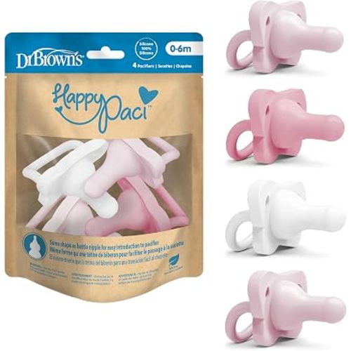 Dr. Brown's HappyPaci Silicone Pacifier, Pink and White, 0-6m, 4-Pack