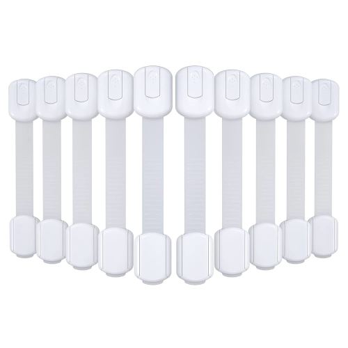 4our Kiddies 10 Pack Baby Proof Cabinet Latches, Childproof Drawer Latches with 6 Extra 3M Adhesives, Adjustable Child Safety Cabinet Strap Locks, Baby Drawer Locks for Kids and Child Safety