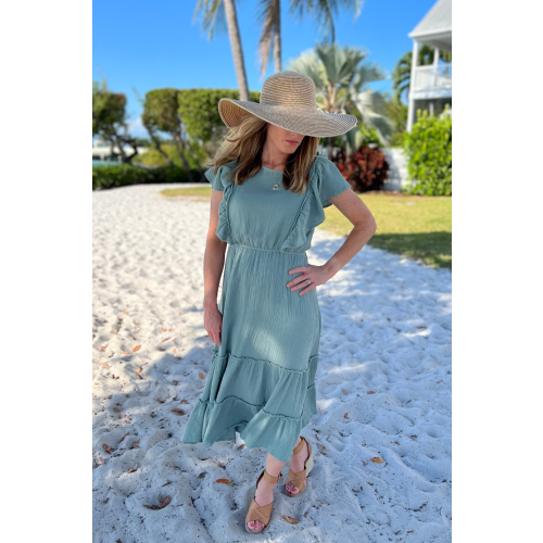 Gauze Ruffle Midi Dress- Seafoam Green
