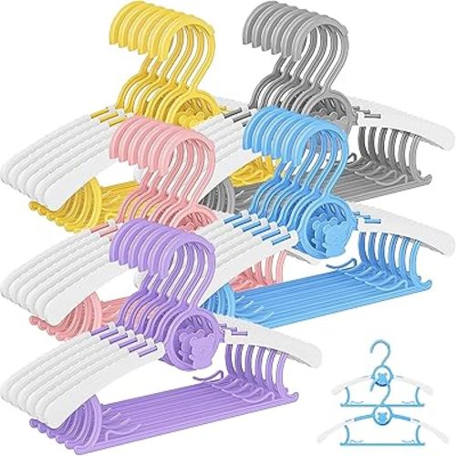 Kids Hangers 50 Pack Baby Hangers for Nursery Closet, 11-14.5" Extendable Adjustable Non-Slip Baby Clothes Hangers Toddler Infant Pants Hangers Plastic for Baby Girls Boys Children Newborn