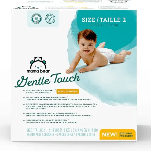 Amazon Brand - Mama Bear Gentle Touch Diapers, Size 2, 184 Count (4 packs of 46)