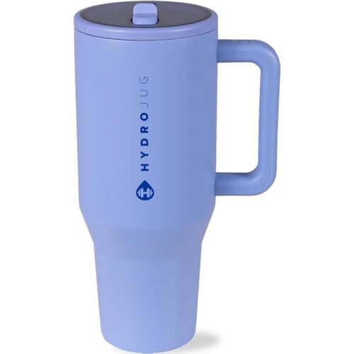 HydroJug Traveler - 40 oz Water Bottle with Handle & Flip Straw - Fits in Cup Holder, Leak Resistant Tumbler-Reusable Insulated Stainless Steel & Rubber Base - Gifts for Women & Men, Peri