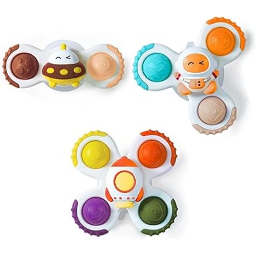 LiKee Strong Suction Cup Fidget Rotating Sensory Bath Toys for Baby Christmas Stocking Stuffers, Airplane Car Travel Table & Window Toys for Toddler Boys and Girls, 12+ Months