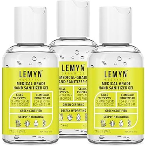 Lemyn Organics Medical Grade Hand Sanitizer Gel - 97% ORGANIC - 2 FL.OZ. PACK OF 3