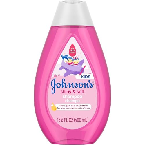 Johnson's Shiny & Soft Kids' Shampoo with Argan Oil & Silk Proteins, Daily Kids’ Hair Wash Gently Cleanses & Boosts Natural Shine & Softness, No Added Parabens & Sulfates, 13.6 fl. oz