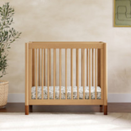 babyletto Gelato 4-in-1 Convertible Mini Crib - Honey With Vegan Tan Leather Feet