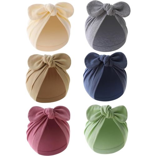 6 PCS Stretchy Baby Turban Hats, Baby Hat with Bows for Girls, Baby Boys Caps, Toddler, Newborn, Infant Hat Unisex