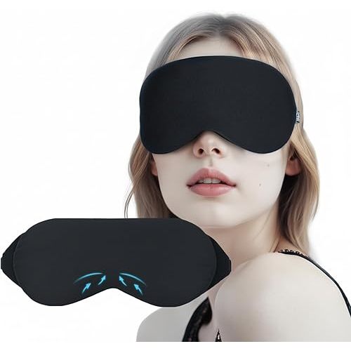 Cooling Cotton Eye Sleep Mask for Men & Women, Soft & Breathable, Pressure-Free Design for Side Sleepers, Adjustable Light Blocking Mask for Sleeping, Travel & Naps (Black)