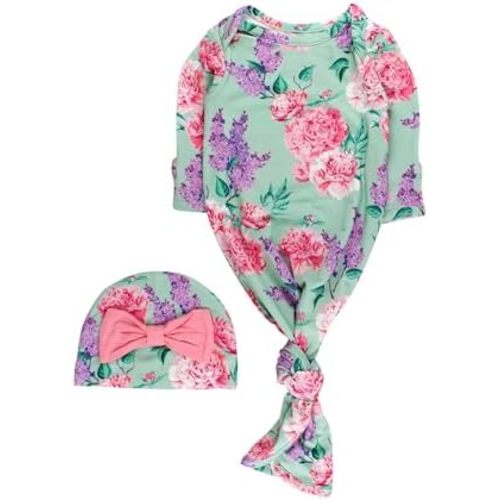 Softsnooze Baby Viscose from Bamboo Ruffle Knotted Sleep Gown & Hat Set - S