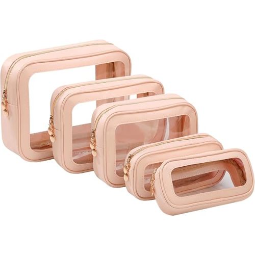 5PCS Diaper Bag Organizer Pouch Set，Clear Organizer Bags,TSA Approved Toiletry Bag,Clear Waterproof Cosmetic Bags with Zipper,Purse Organizer Pouches,Travel Organizer Bags for Woman and Kids