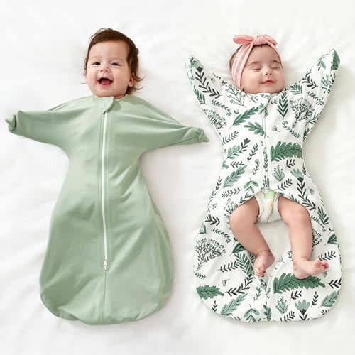 ZIGJOY Baby Transitional Swaddles for Newborns: 0.5 Tog Arms Up Sleep Sack 3-6-12 Months Soft Cotton Shark Fin 2 Way Zipper