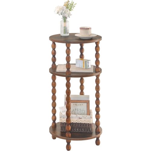 AWASEN Small Side Table, 3-Tier Round End Table for Small Spaces, Modern Bedside Table Nightstand for Bedroom, Living Room, Office, Rustic Brown