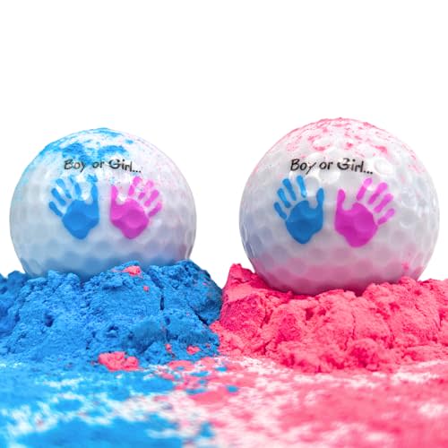 Gender Reveal Golf Balls Exploding Golf Ball Set (1 Pink + 1 Blue + 2 Wooden Tees per Pack) Girl or Boy Baby Reveal Ideas | Announcement Party Themed Gender Reveal Decorations Powder Explosion