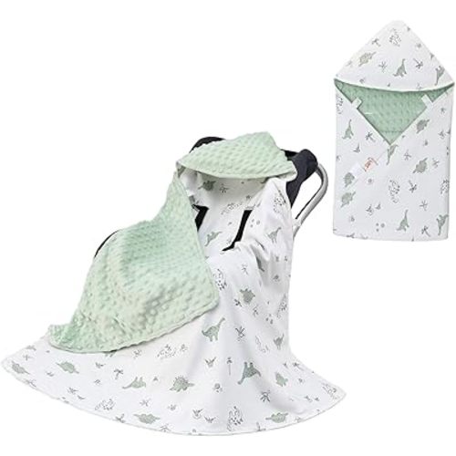 Baby Car Seat Blanket-Universal Car Seat Covers,Warm Swaddle Blankets for Infants Newborn,Boys and Girls Baby Bunting for Stroller,35"x35" (Green Dinosaur)