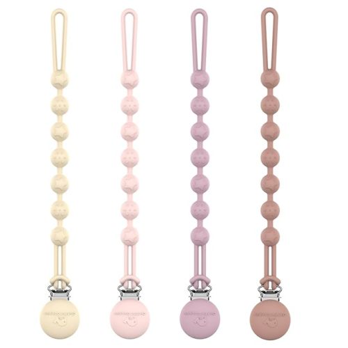 Cuddle Campus Silicone Pacifier Clip Holder with One Piece Design,Soft Flexible Binky Clips with Texture for Baby Boy and Girl Pack of 4(6m+)