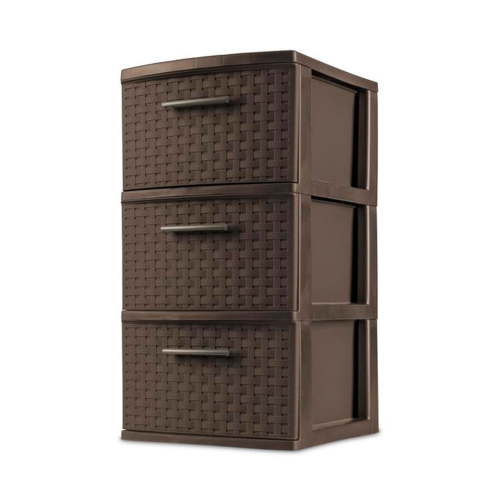 Sterilite 3 Drawer Decorative Plastic Weave Storage Tower, 2-Pack, Espresso Brown