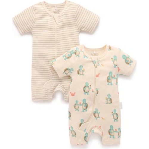 2 Pack Short Sleeve Zip Romper Whale Print, 0-3M