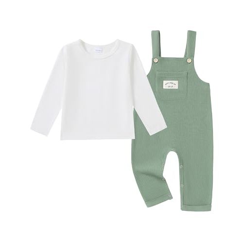 ZOEREA Toddler Baby Boys Clothes Outfit Long Sleeve T-Shirt and Romper Set Cute Jumpsuit Overalls Solid Color 6M-4T