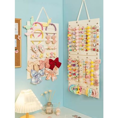 2 Pack Hair Bows Holder,Hair Clips Storage Hanger Large Capacity,Hair Bows Organizer Wall Hanging for Girl Room,Hair Accessories Organizer（White）