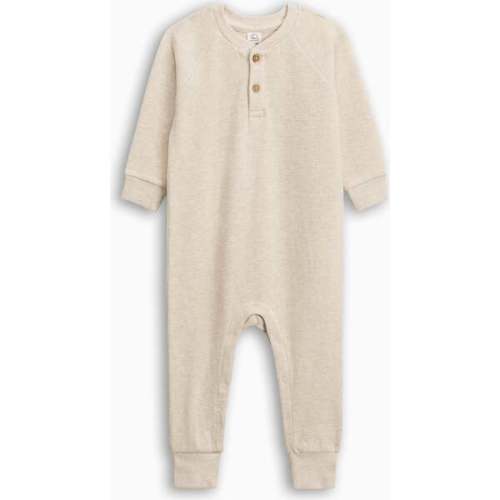 Crosby Waffle Knit Henley Romper Heather Oat - Colored Organics | Maisonette