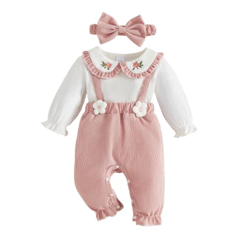 YINGISFITM Newborn Baby Girl Clothes Floral Romper Fack Two Piece Jumpsuit | Floral Romper,Vintage Infant Jumpsuit,Bow Heandband,Baby Girl Clothes Newborn Fall/Winter 0 3 6 9 12 18 Months