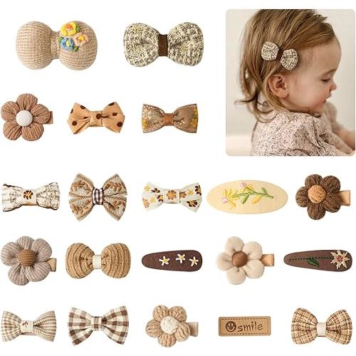 Baby Girl Hair Clips Set 20Pcs Tiny 2" Toddler Hair Bows Fully Covered Barrettes Clips for Babies Kids Small Hair Accessories
