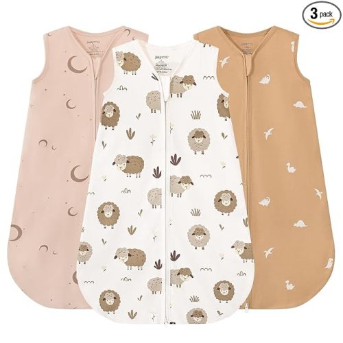 JELLYMONI Baby Sleep Sack 6-12 Months, 100% Cotton 3 Pack 0.5 TOG Baby Wearable Blanket Infant Sleep Sack with 2-Way Zipper Newborn Sleep Sacks