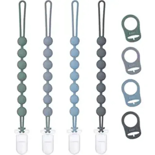 4-Pack Silicone Pacifier Clip with Adapter Ring Fits MAM Dummy, Soft Flexible Binky Holder for Button-Style Maam Dummies, Anti-Loss Paci Clips for Baby Boys, Xmas Gifts Baby Shower Essentials